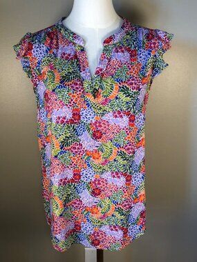 Staccato Multicolor Floral Print Flutter Sleeve Lightweight Top Size L